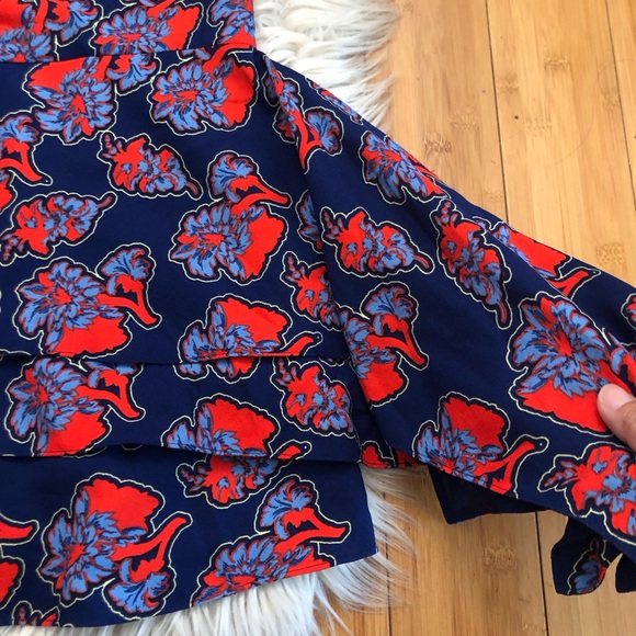 Anthropologie Peter Som Sintra Blue Red Floral Tiered Asymmetrical Hem Dress 12 - Picture 9 of 14